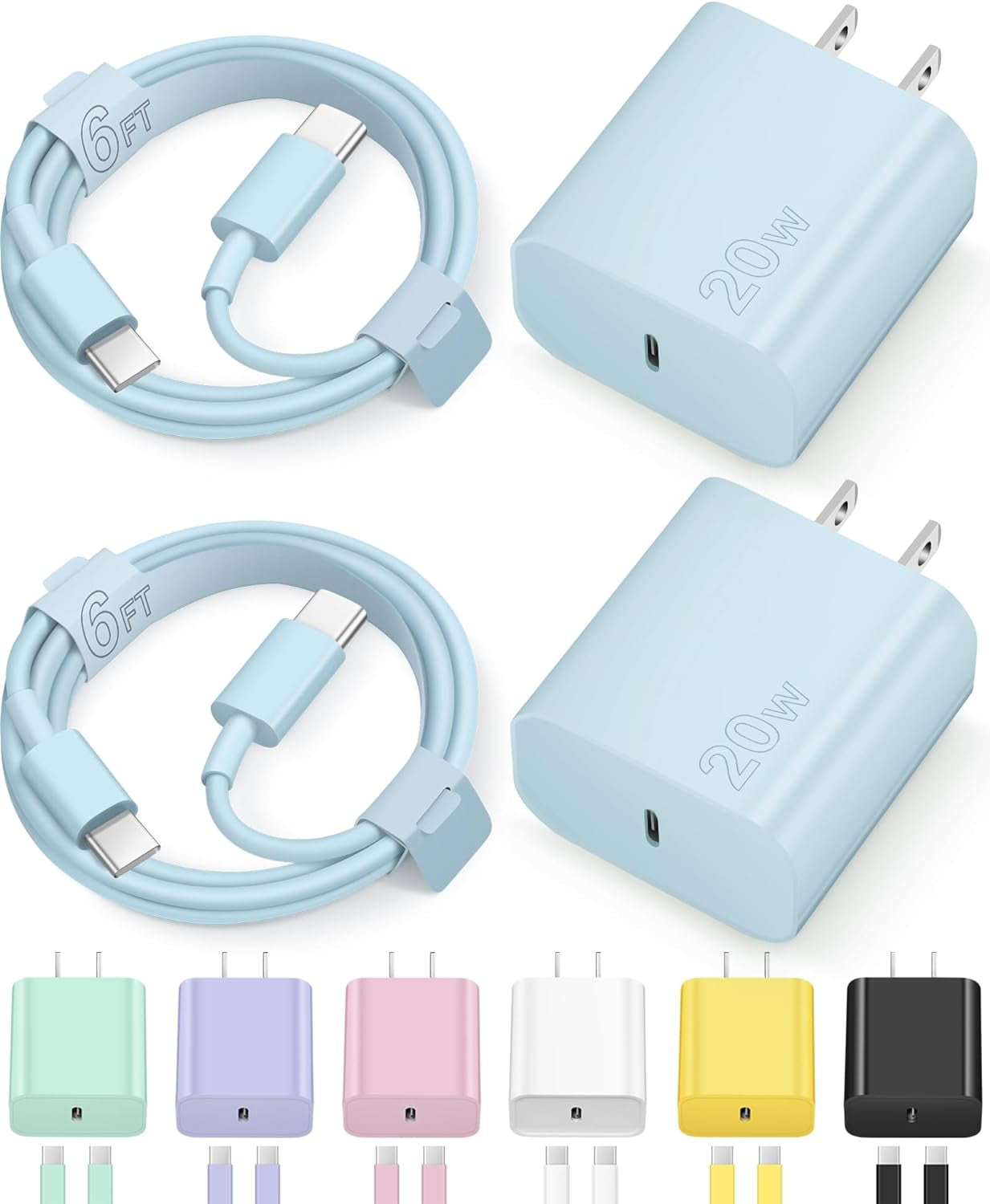 Fast Charging Type C Chargers USB C Charger Block Iphone 17 16 15 Air Pro Max Chargers with 6FT Cable