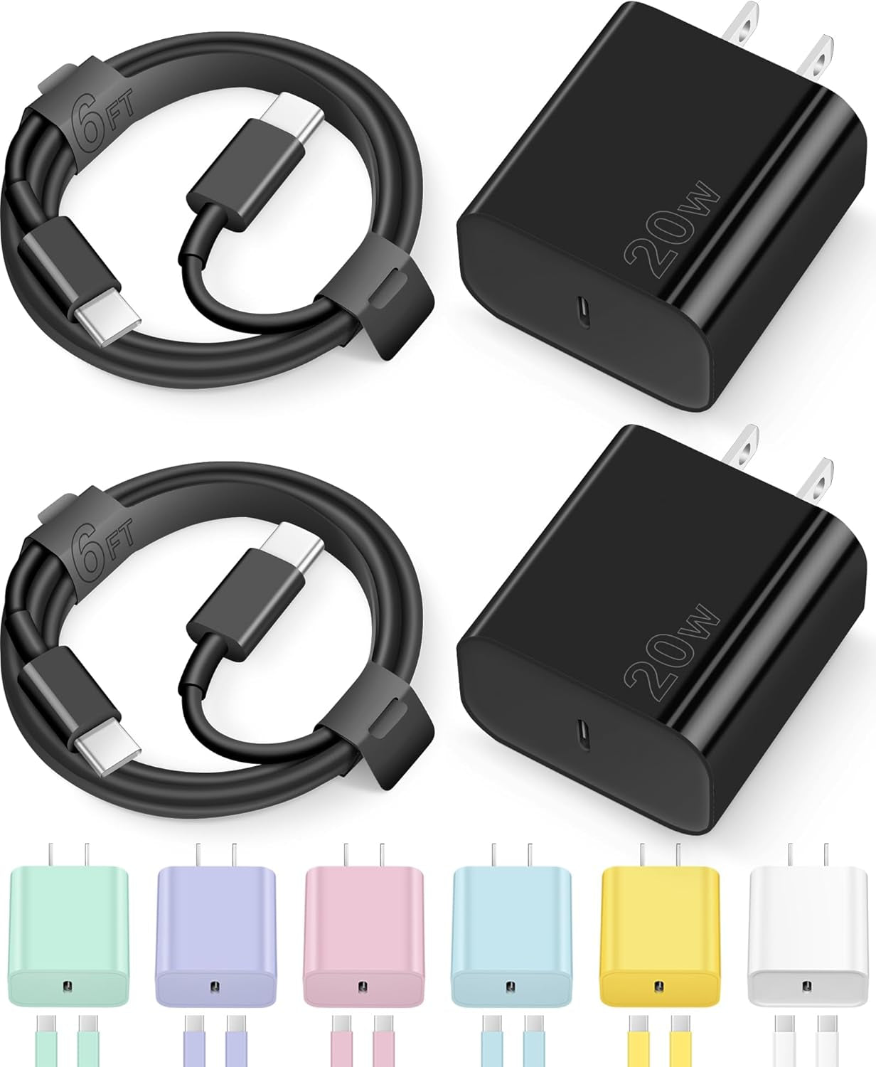 Fast Charging Type C Chargers USB C Charger Block Iphone 17 16 15 Air Pro Max Chargers with 6FT Cable