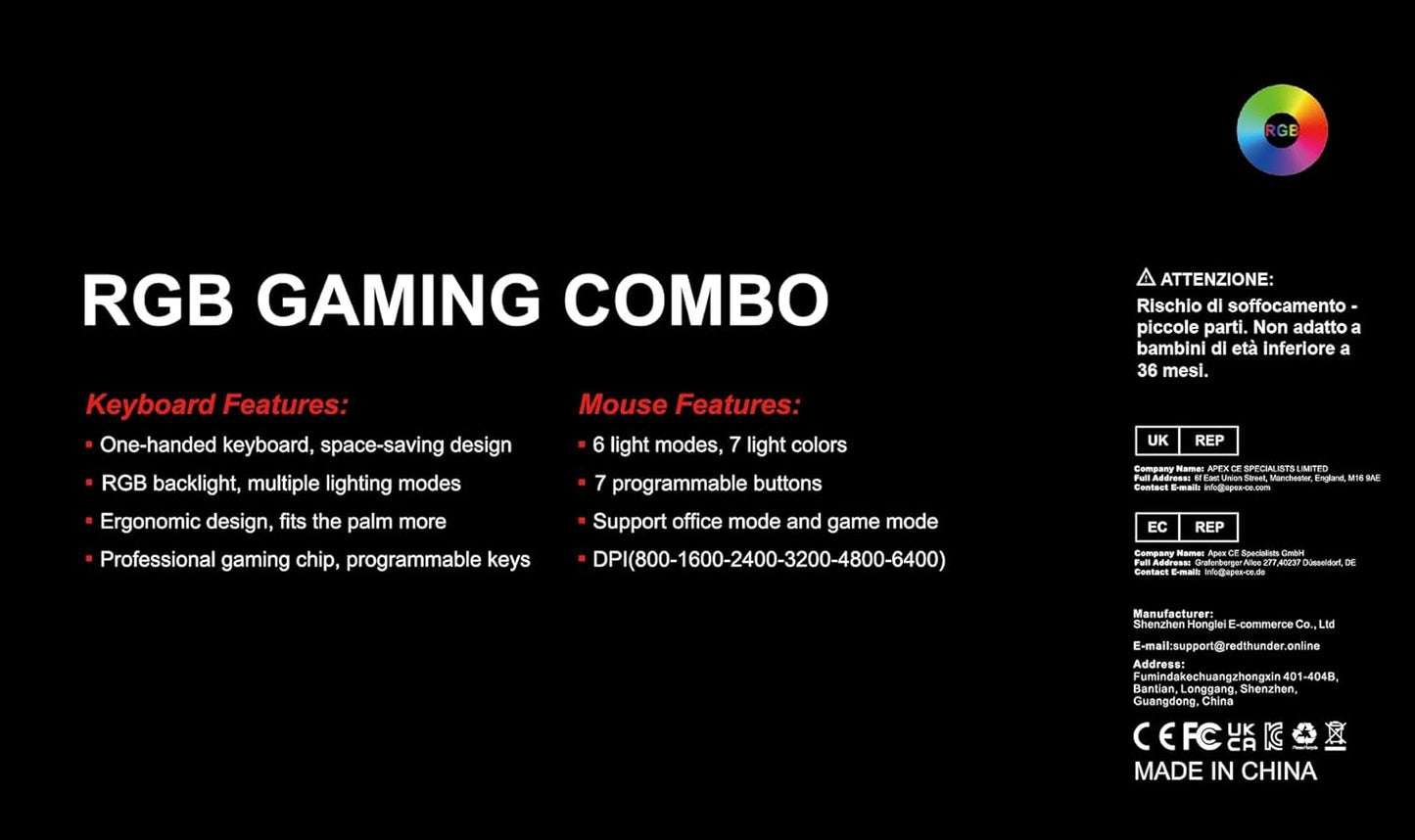 One Handed Gaming Keyboard RGB Backlit 35 Keys Portable Mini Gaming Keypad Ergonomic Game Controller for PC Gamer