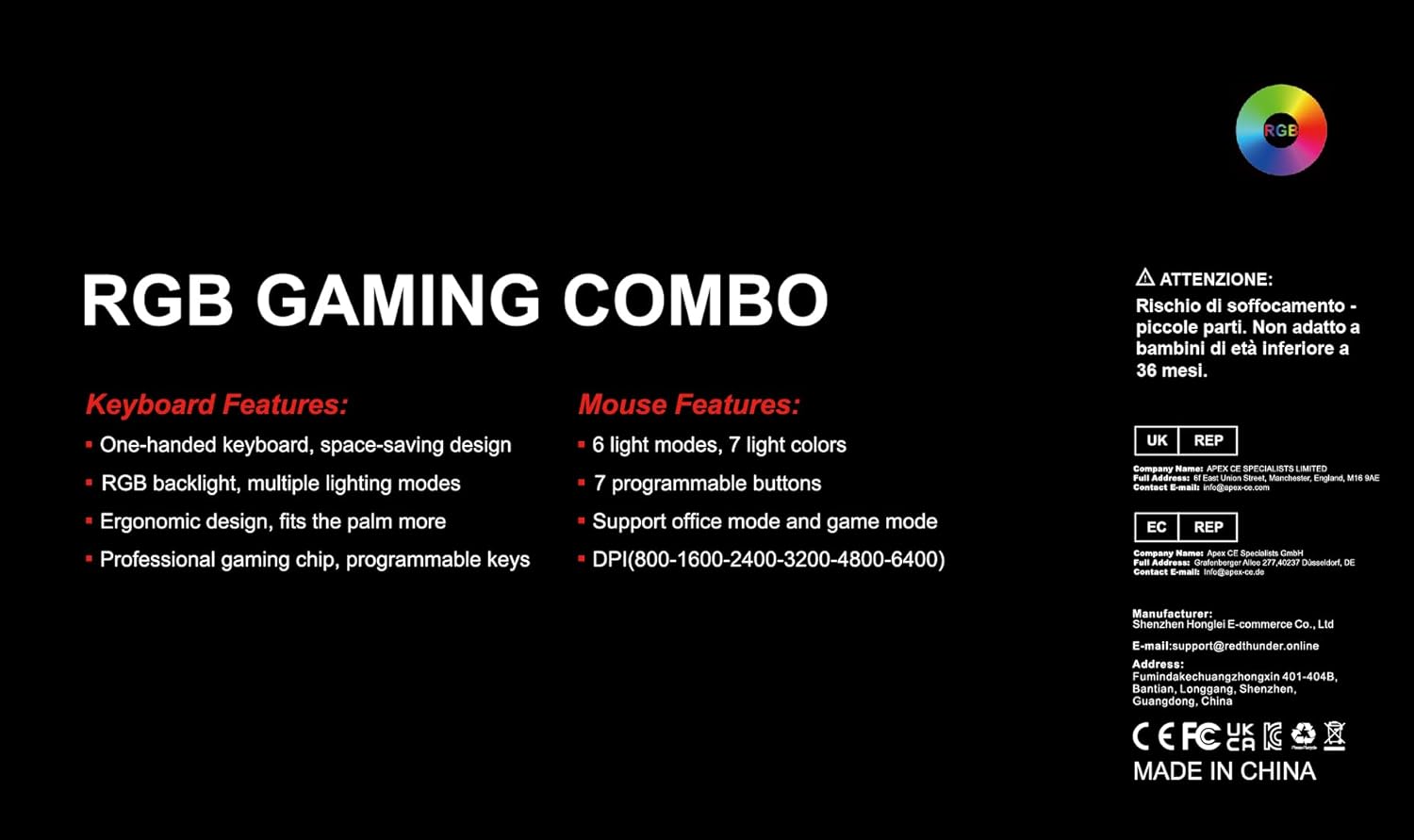 One Handed Gaming Keyboard RGB Backlit 35 Keys Portable Mini Gaming Keypad Ergonomic Game Controller for PC Gamer