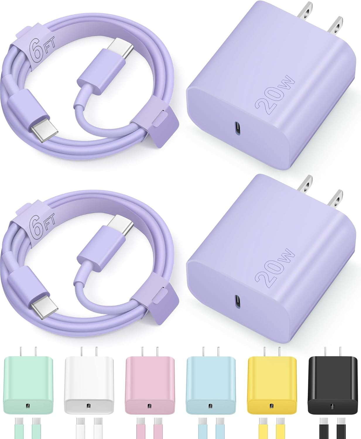 Fast Charging Type C Chargers USB C Charger Block Iphone 17 16 15 Air Pro Max Chargers with 6FT Cable