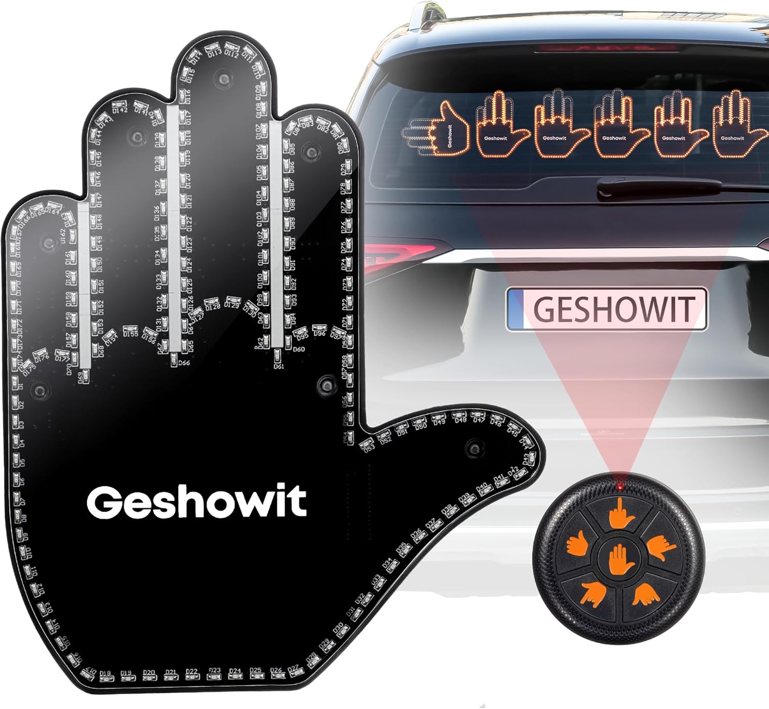 Car Accessories for Men, Car Finger Light with Remote - Give the Bird & Wave & Love to Drivers - Truck Accessories, Finger Flicker LED Hand Gesture Signs, Ideal Gift for Men and Women