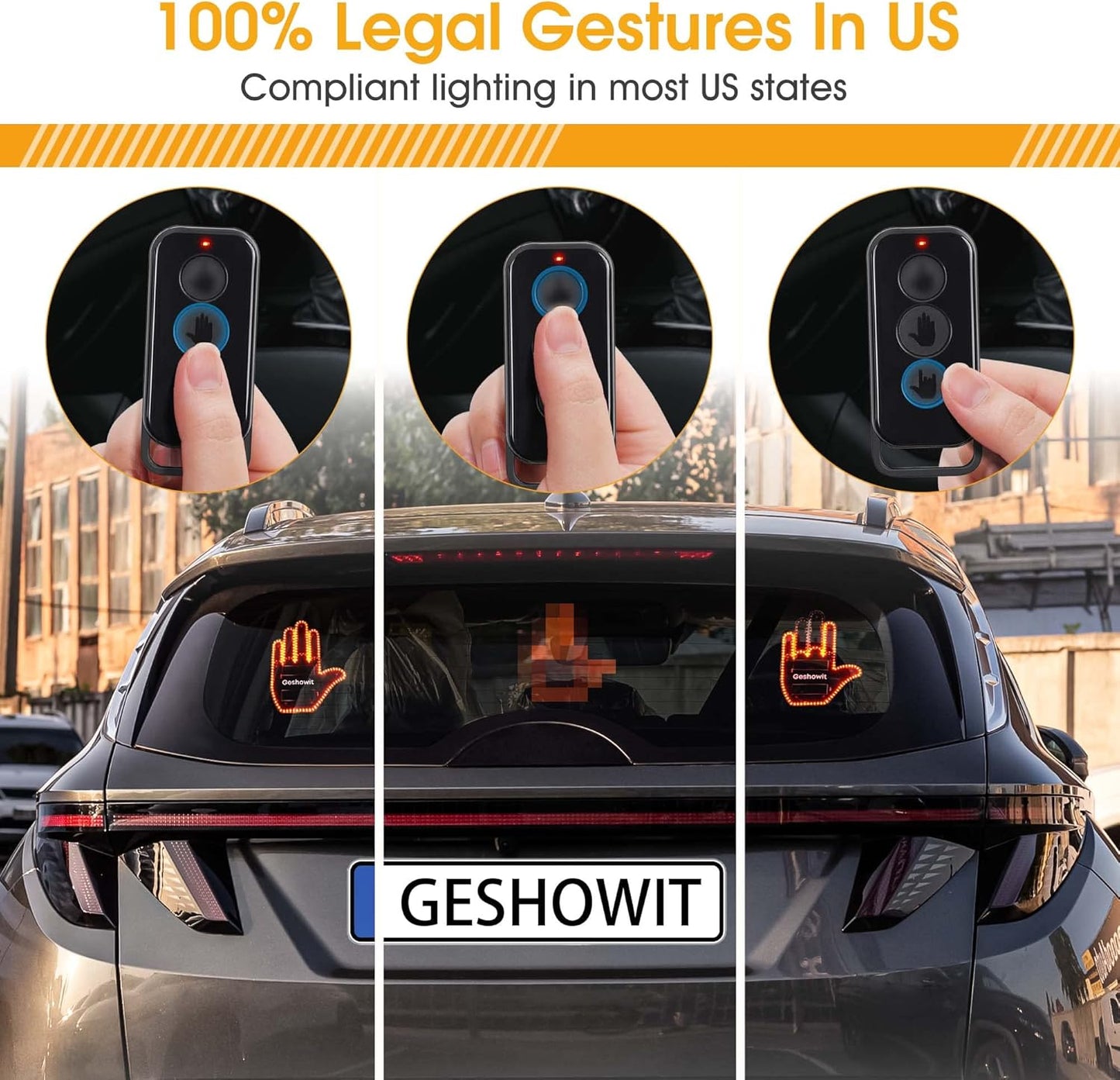 Car Accessories for Men, Car Finger Light with Remote - Give the Bird & Wave & Love to Drivers - Truck Accessories, Finger Flicker LED Hand Gesture Signs, Ideal Gift for Men and Women