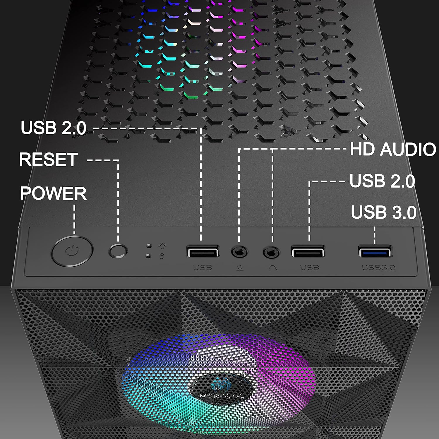 PC Case Pre-Install 4 RGB Fans, ATX Gaming Computer Case with Diamond-Shaped Mesh Front & Tempered Glass Side Panel, USB 3.0 Airflow Mid Tower Case,621