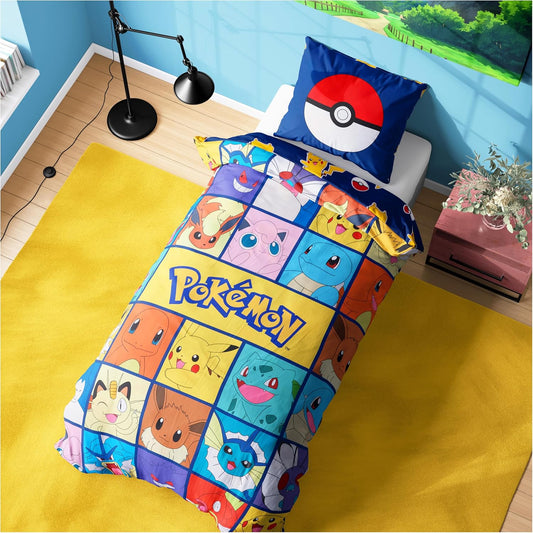 Pokemon Single Duvet Cover Set with Pillowcase for Boys, 53"X79", Reversible Pikachu Design, Soft Boys Bedding, Gifts for Kids