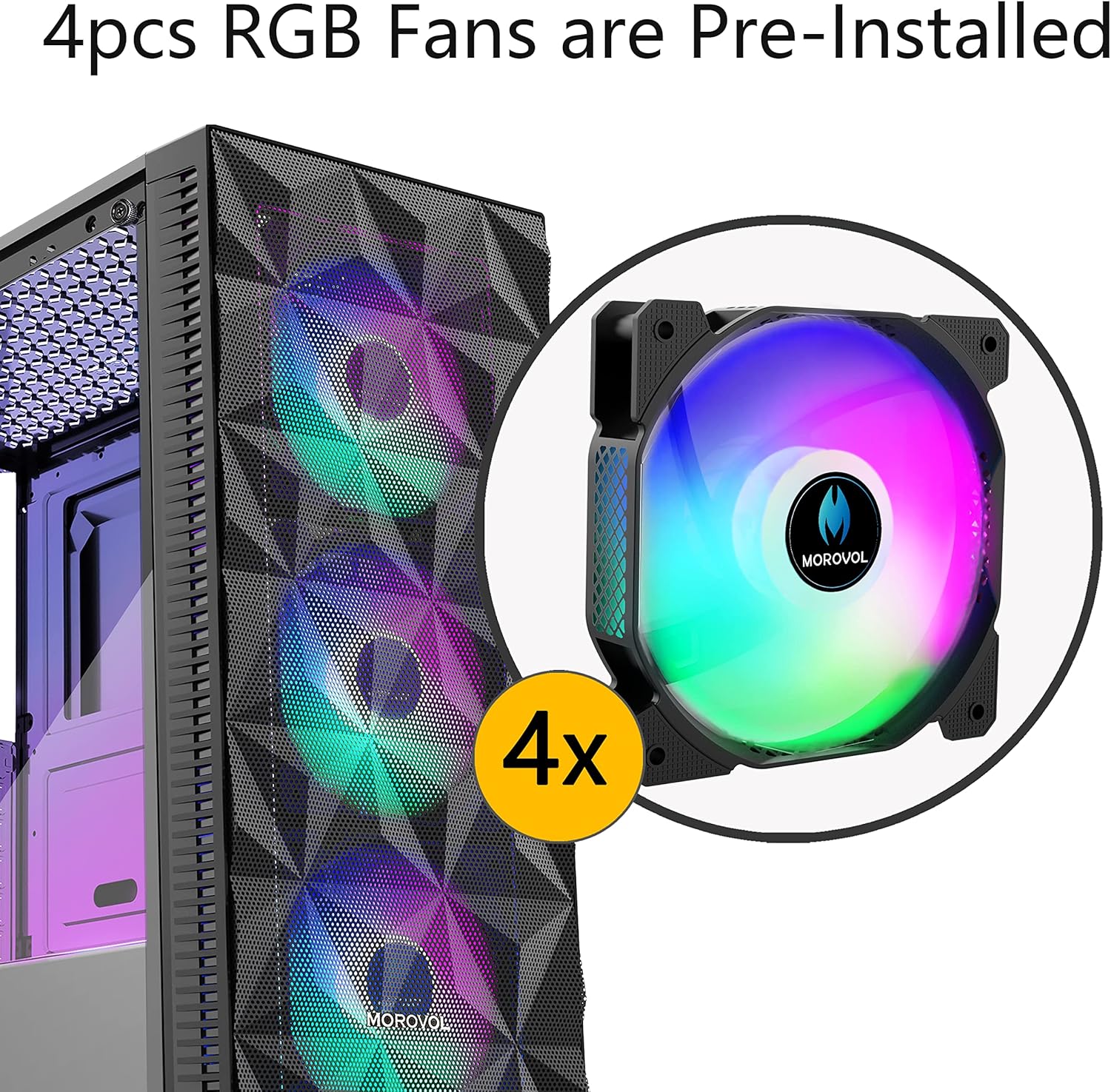 PC Case Pre-Install 4 RGB Fans, ATX Gaming Computer Case with Diamond-Shaped Mesh Front & Tempered Glass Side Panel, USB 3.0 Airflow Mid Tower Case,621