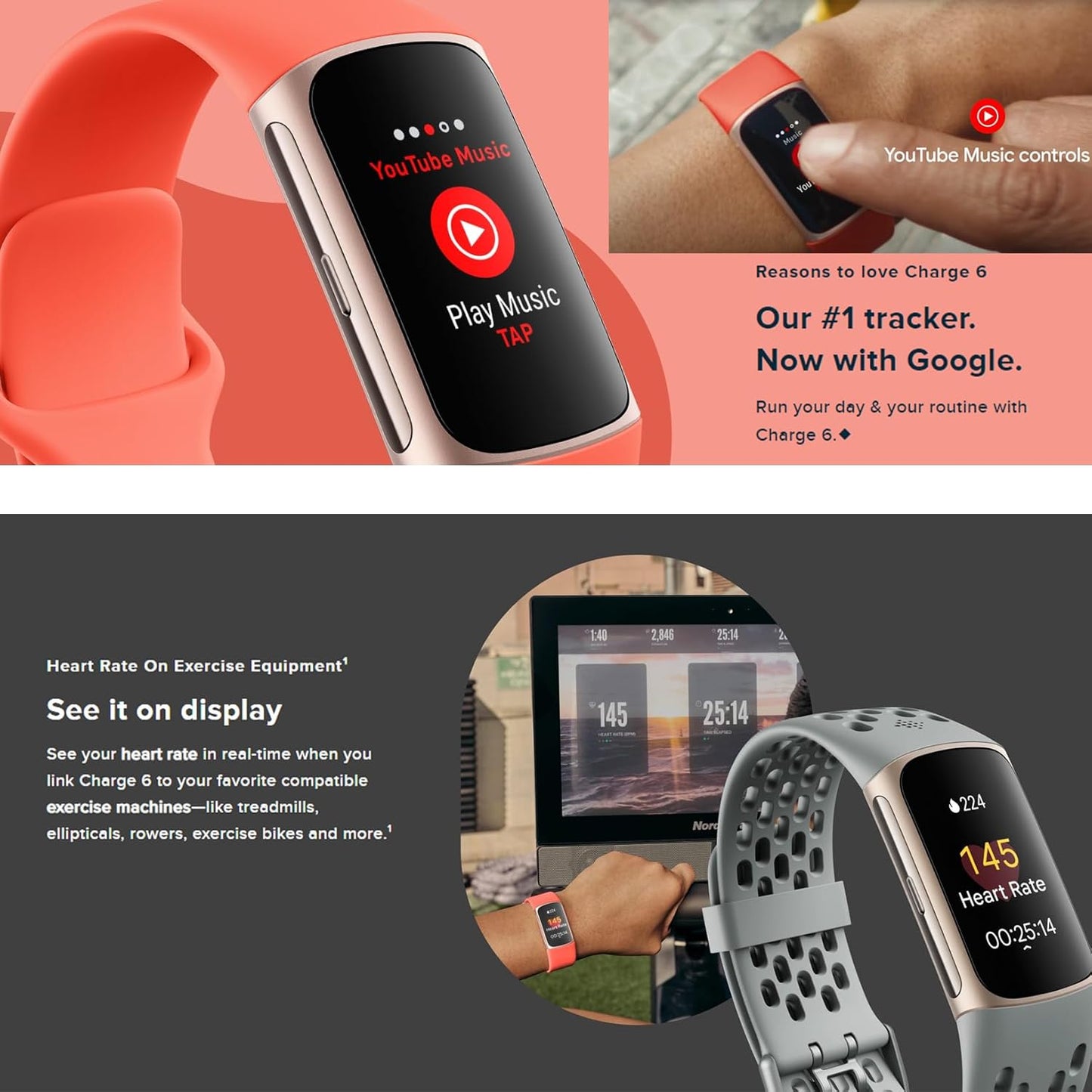 Charge 6 Fitness Tracker Watch with Google Apps (Black) Bundle with Premgear 3 Silicone Comfortable Watch Bands, 3Foot Charge Cable, Adapter, Screen Shields & Cloth