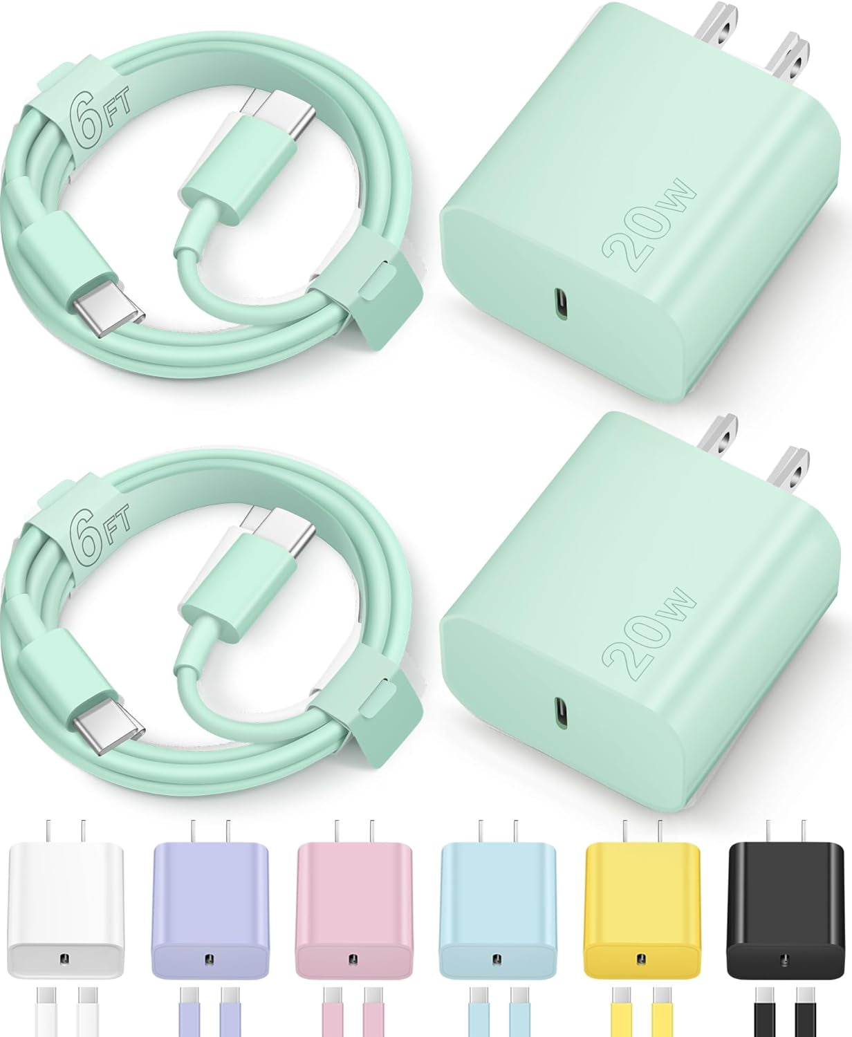 Fast Charging Type C Chargers USB C Charger Block Iphone 17 16 15 Air Pro Max Chargers with 6FT Cable