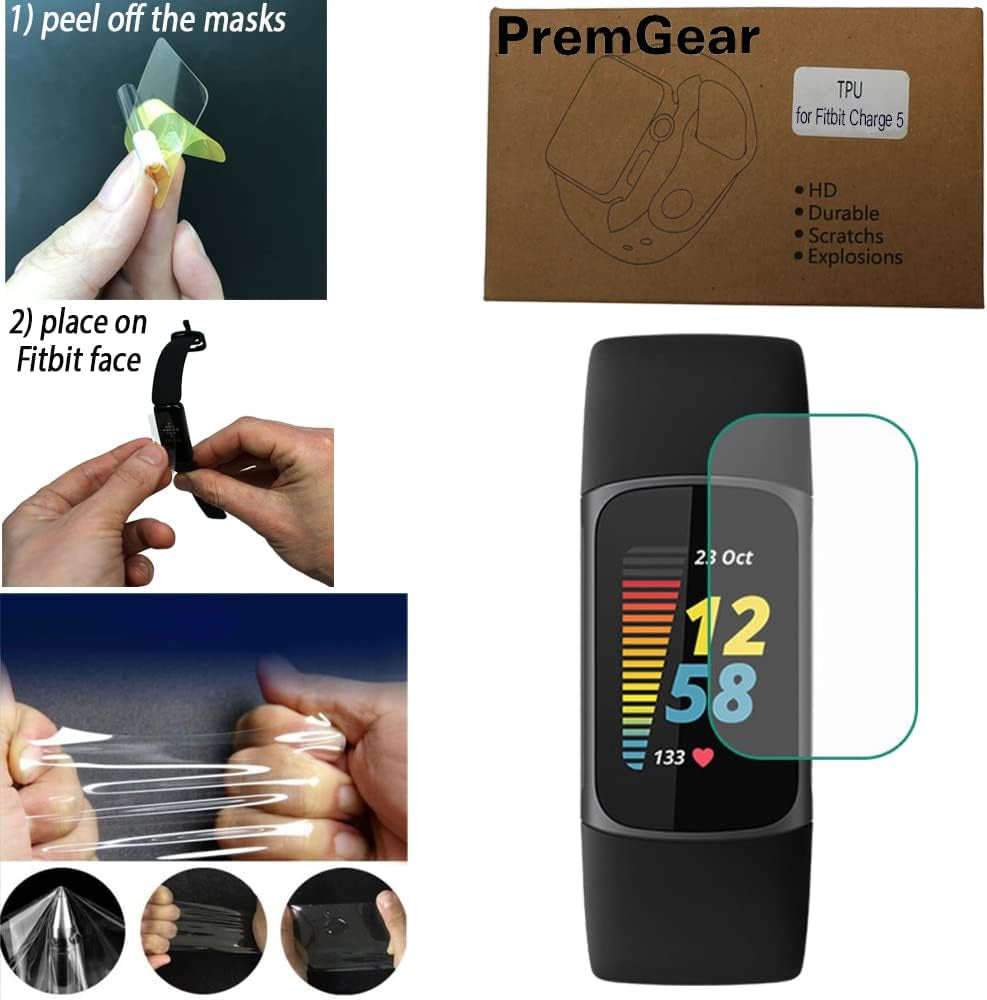 Charge 6 Fitness Tracker Watch with Google Apps (Black) Bundle with Premgear 3 Silicone Comfortable Watch Bands, 3Foot Charge Cable, Adapter, Screen Shields & Cloth