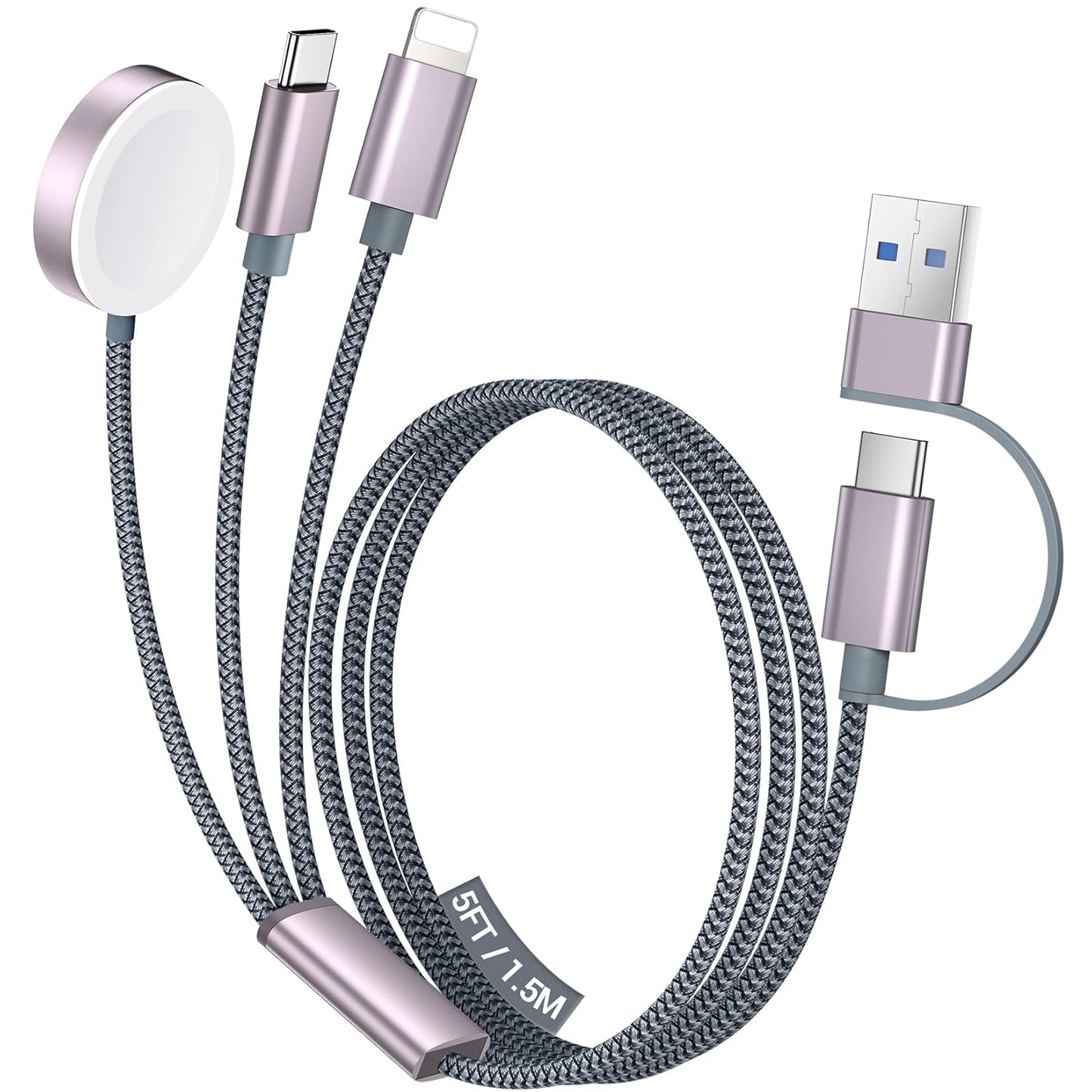 3 in 2 USB C Cable for Apple Watch Charger/Iphone 17 Charger/Lightning,Multi Charging Cable Cord