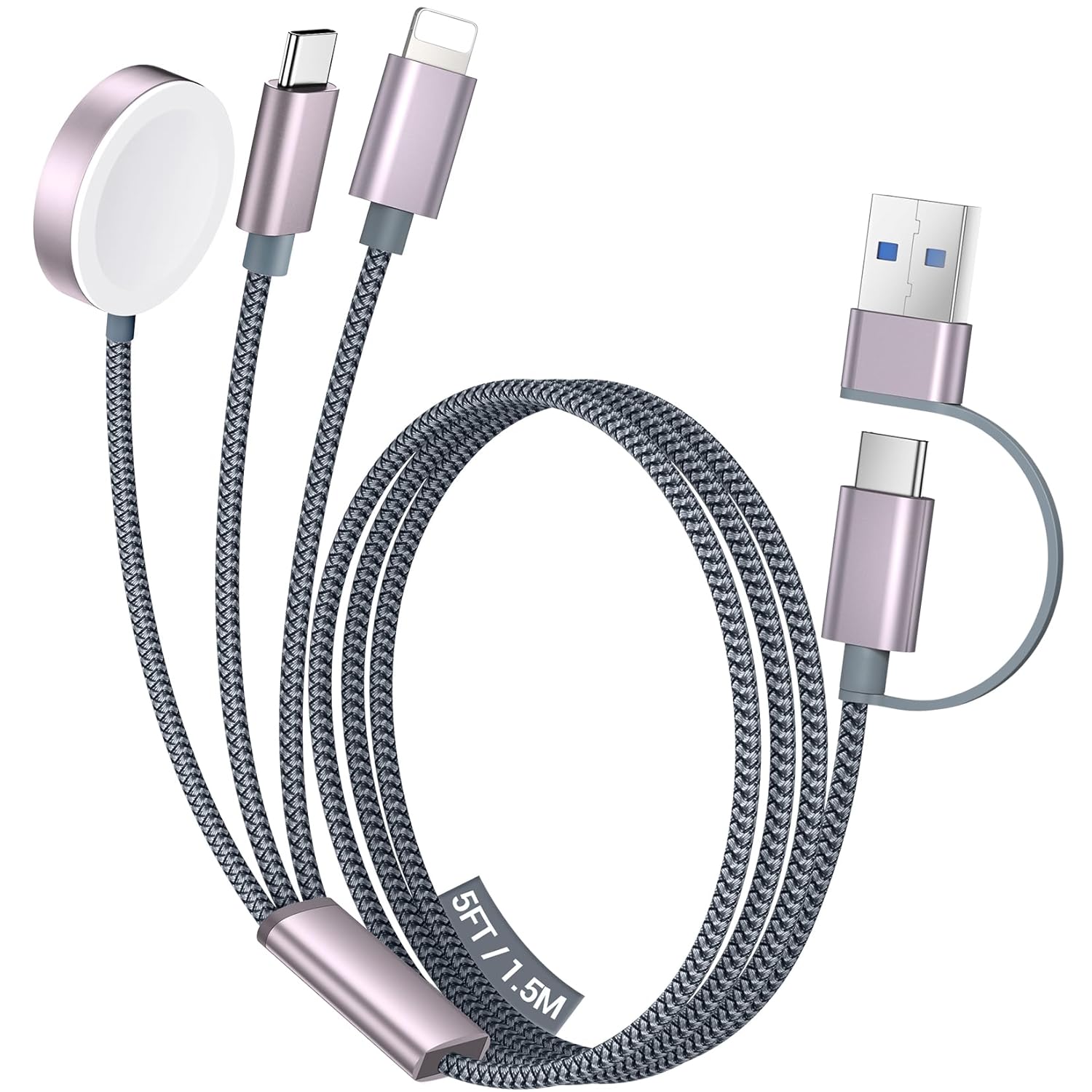 3 in 2 USB C Cable for Apple Watch Charger/Iphone 17 Charger/Lightning,Multi Charging Cable Cord