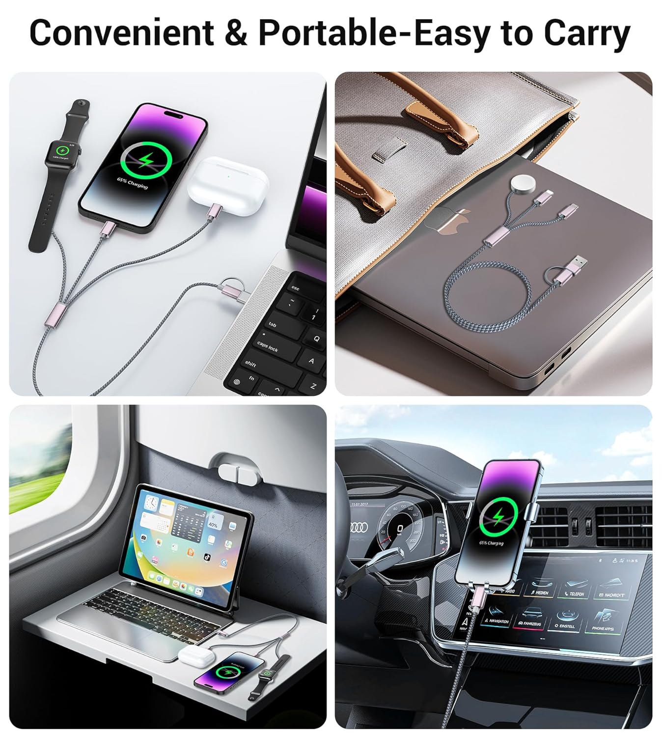 3 in 2 USB C Cable for Apple Watch Charger/Iphone 17 Charger/Lightning,Multi Charging Cable Cord